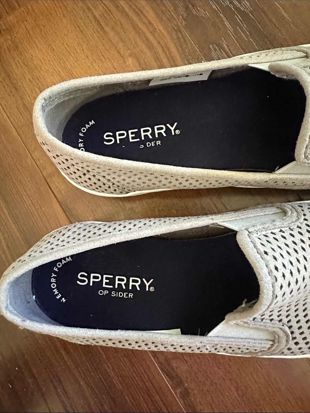 Sperry Perforated Slip-On Sneakers in Taupe and White - Picture 3 of 7